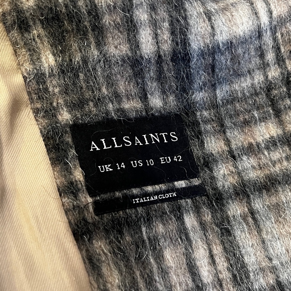 All Saints Meade Coat Plaid Peacoat, US 10